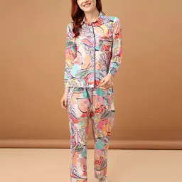 amarasha Women Leaf Print Shirt & Pyjamas Set image 1