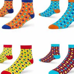 dynamocks Pack of 4 Polka-Dot Print Ankle-Length Socks-picture-25