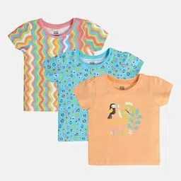 Girls Pack of 3 Printed Round-Neck Top-image-84