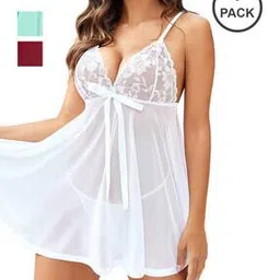 beach curve Women Pack of 3 Lace Babydoll with Sleeveless -picture-43