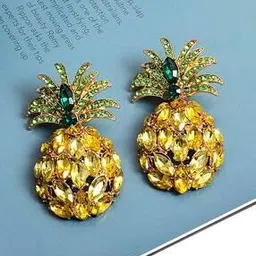 yellow chimes Crystal-Studded Pineapple Drop Earrings-picture-38
