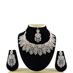 vatsalya Women Rose Gold-Plated Stone-Studded Necklace & Earrings with Mangtika Set-picture-31