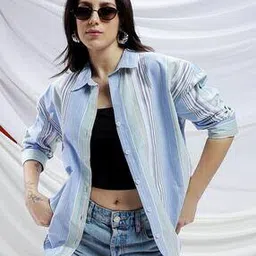  Women Relaxed Fit Spread Collar Shirt-image-8