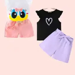 dawinar Girls Pack of 2 Graphic Print T-Shirt & Shorts Set-picture-17