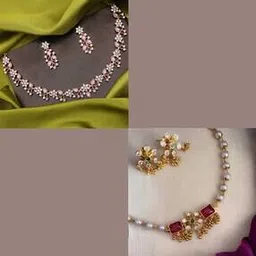 brado jewellery Women Pack of 2 Gold-Plated Stone-Studded Necklaces with Earrings-picture-32