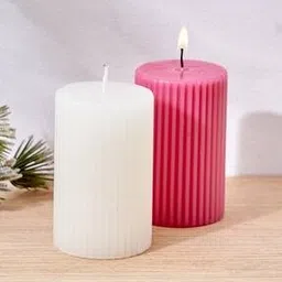 home centre Set of 2 Oudh and Vanilla Scented Ribbed Pillar Candles-picture-50
