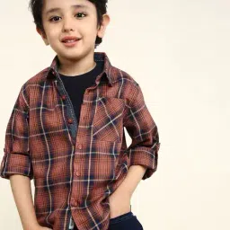 bonkids Boys Checked Regular Fit Shirt with Patch Pocket image 1