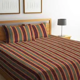 arrabi Striped Double King Bedcover with Pillow Covers-picture-53