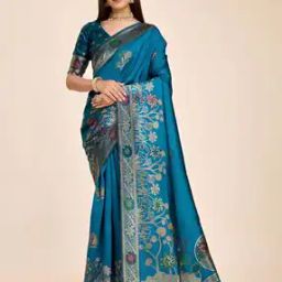 rich & roman Women Floral Print Silk Saree-picture-0
