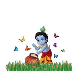 rangoli Lord Little Krishna with Butter Pot Print Self-Adhesive Wall Sticker-picture-49