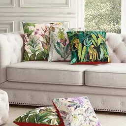 sej by nisha gupta Set of 5 Leaf Print Cushion Covers 16" x 16"-picture-29