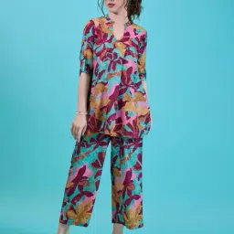 amarasha Women Floral Print Top & Pants Co-Ord Set image 1