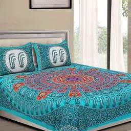 uniqchoice Geometric Cotton Jaipuri Traditonal Double BedSheet with 2 Pillow Cover-picture-31
