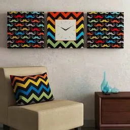 sej by nisha gupta Set of 3 Printed Square Shape Wall Clock with Wall Art-picture-52