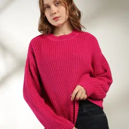 dnmx Women Ribbed Round-Neck Pullover image 1