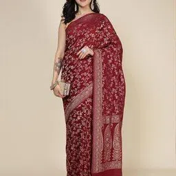 mbz.in by meena bazaar Women Leaf Pattern Saree with Contrast Border-picture-51