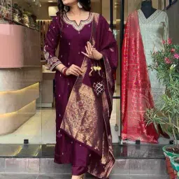 nyrika Women Embroidered Straight Kurta Suit Set image 1