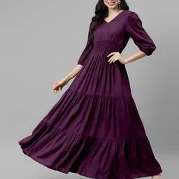 raiyani enterprise x ag Women V-Neck Tiered Dress with Puff Sleeves-picture-35