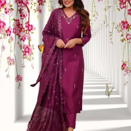 nyrika Women Embroidered Straight Kurta Suit Set  image 1