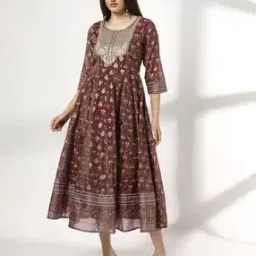 Women Baroque Print Fit & Flare Dress-image-15