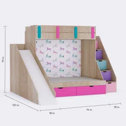 boingg! - a happy start Sleep N’ SlideBunk Bed 6X4 (Drawers On Wheels) In Oak & Pink Colour image 12