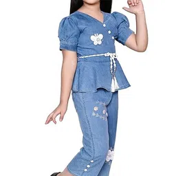 shyamcollections Baby Girls Denim Top & Denim Jeans Pant Dresses Baby Girl Jeans Dresses, Denim Pant Set for Kids, Blue image 3