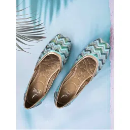 Jove Women Aqua Blue Embellished Mojaris-image-94