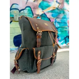 Ya Qalbi Green Genuine Leather And Canvas Backpack image 2