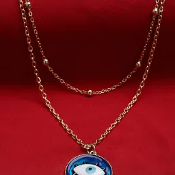 VOGUE PANASH Gold-Plated Teal Blue & White Enamelled Evil Eye Pendant With Chain-picture-34