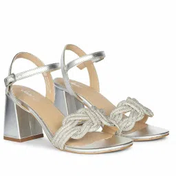 Saint G Women Silver Leather Block Sandal Heels-image-58