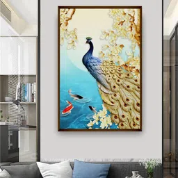 The Art House Blue & Beige Peacock Framed Wall Painting-picture-22