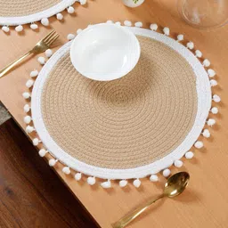 HOSTA HOMES Beige & White Self Design Pure Cotton Table Placemats image 1