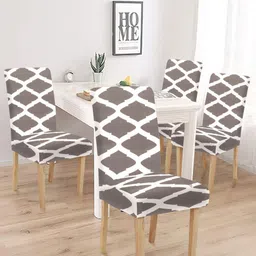 HOSTA HOMES Grey & White 4 Pieces Printed Chair Cover-picture-5