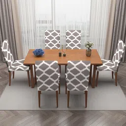 HOSTA HOMES Brown & White 6 Pieces Printed Stretchable Chair Cover-picture-1