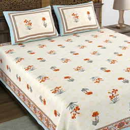 Sangria White & Yellow Floral 180 TC Pure Cotton Double King Bedsheet & 2 Pillow Cover-image-79