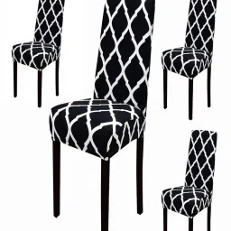 House of Quirk Black Stretch Removable Washable Short Dining Chair Covers (Pack of 4)-image-8