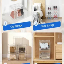 House of Quirk Shoe Boxes with Magnetic Door Clear Stackable Plastic - White (Pack Of 6) image 4