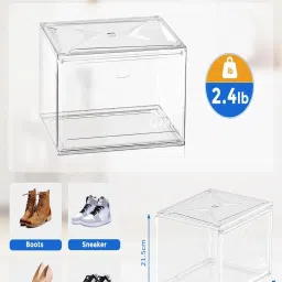 House of Quirk Shoe Boxes with Magnetic Door Clear Stackable Plastic - White (Pack Of 8) image 2