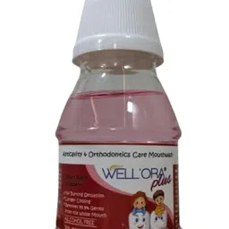 Pack of 2 WELL'ORA Plus Anticavity & Orthodontic Mouthwash, kids mouthwash, raspberry flavour image 1