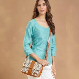 Fabindia Beige Cotton Blend Sling Bag-image-14