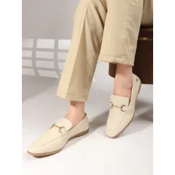 ELLE Beige Solid Slip-On Women Horsebit Loafers image 1