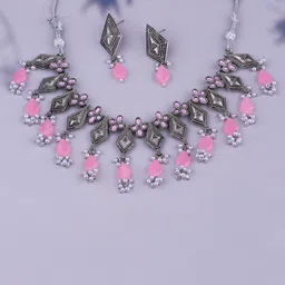 GRIIHAM Silver-Plated Beads Beaded Oxidized Necklace With Earrings-picture-22