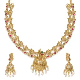 Zaveri Pearls Gold-Plated Peacock Stone-Studded & Beaded Jewellery Set-picture-47