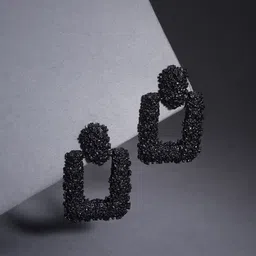 Jewels Galaxy Black Copper-Plated Textured Geometric Drop Earrings-picture-22