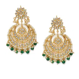 I Jewels Green Gold-Plated Studded Crescent Shaped Chandbalis image 2