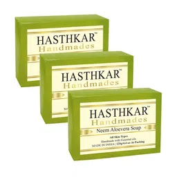 Hasthkar Set of 3 Handmade Neem Aloevera Soap with Glycerin & Coconut Oil - 125 g Each-picture-28