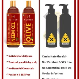 NEWISH Set of 2 100% Pure & Organic Cold Pressed Skin & Hair Oil 200ml Each-Neem & Olive image 3