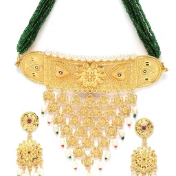 ZENEME Gold-Plated Kundan Studded & Beaded Meenakari Jewellery Set image 3