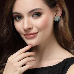 DressBerry Rhodium-Plated American Diamond-Studded Floral Stud Earrings image 5