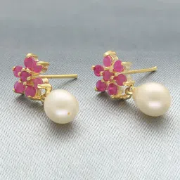 Sri Jagdamba Pearls Dealer Gold-Plated Studded Contemporary Drop Earrings-picture-23